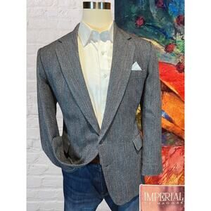 Vintage Haggar 44R Gray Multi-Color Herringbone Tweed Blazer Sport Coat Jacket